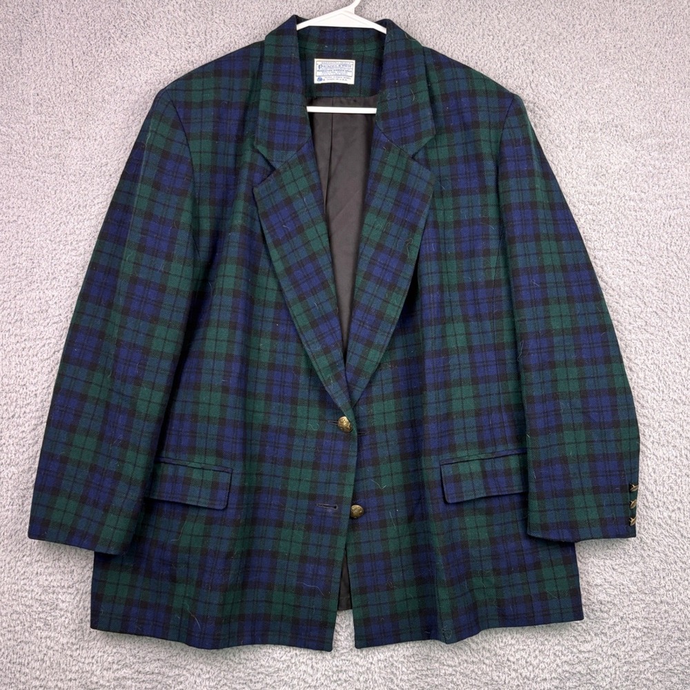 Pendleton Blazer Womens 16W Green Black Watch Tartan Plaid Wool Vintage Jacket